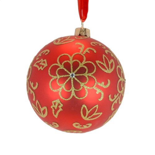 Waterford Holiday Heirlooms Red Flower Burst Glass Ball Ornament