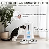 FUKUMARU Futterautomat Katze, 4L Katzenfutter Automat WiFi mit Doppelnäpfen, Automatischer Futterspender Katze/Hunde mit Maßgeschneidert Zeitplan, Akkubetrieben & Kabelgebundene Elektrik, Weiß