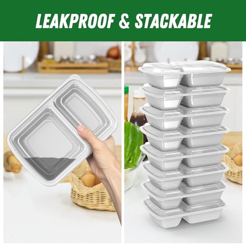 50 Pack (100-Piece) 28 oz Meal Prep Containers Reusable with Lids 2-Compartment, Sturdy Leakproof Food Safe, Microwave Freezer Dishwasher Safe, To Go Take Out Plastic Food Storage - Image 5