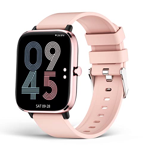 SOUYIE Smart Watch with Bluetooth Call for Women, IP67 Waterproof Fitness Tracker with 1.7" HD Display Blood Pressure Heart Rate SpO2 Sleep Monitor for Android and iOS Phones, Pink