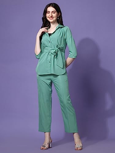 Image of Sheetal Associates Women's Solid Casual Co ords Set 2 Piece Open top & Pant Set