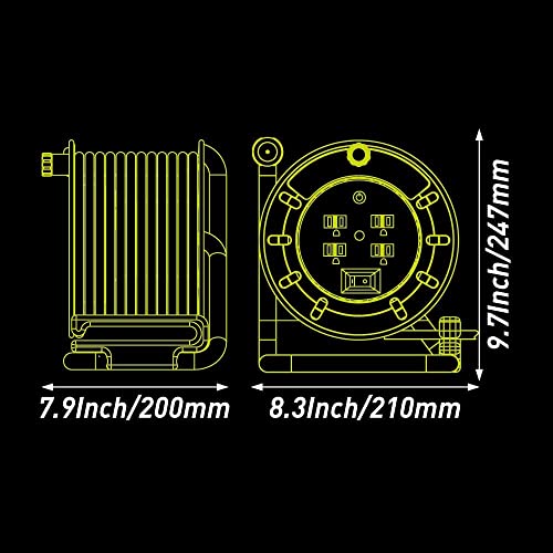 Masterplug Power At Work Four Power Outlets, Open Cord Reel With Winding Handle, Overload Circuit Breaker And Power Switch, 60 Feet 14Awg, High Visibility Cord, Green #TOP3