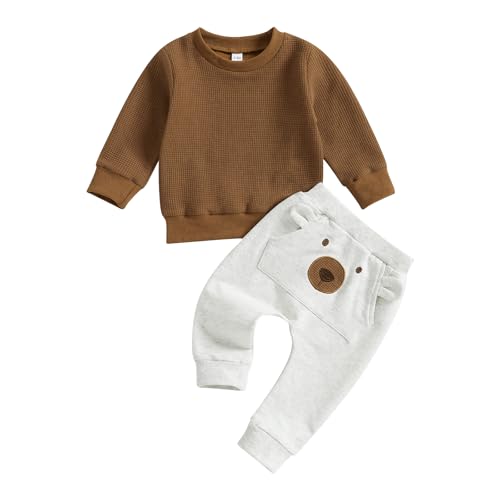 CIYCUIT Baby Boy Outfits Long Sleeve Waffle Tops Pants Set