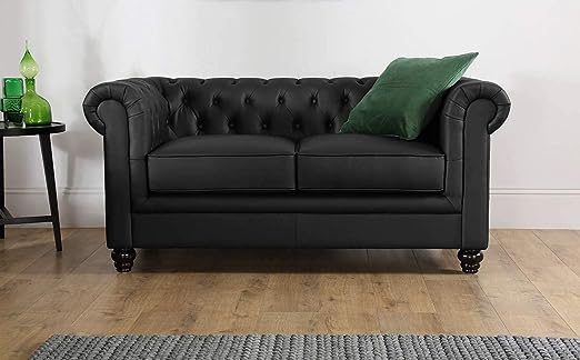 Image of 5 Seater Luxury Chesterfield Sofa in Velvet for Living Room & Dining Room (100% Teak Wood) (Black)