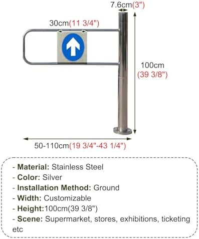 Universal Stainless Steel Safety Barrier - Rotating Gate for Supermarket Doors - Fits 90 x 100 cm Doors - Secure Access Control Solution