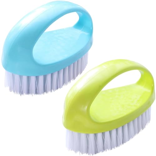 2 Pack Scrubbing Brushes for Cleaning Heavy Duty Scrub Brush Nylon Stiff Bristles Scrubber Cleaner Brush for Bathroom Showe Sink Kitchen Bathtub Floor Multi-Purpose Cleaning Brush (Green+Blue)