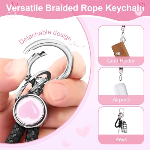 Weixiltc Braided Rope Keychain, Car Key Chain Holder with 4 Key Ring and Anti-Lost D Ring, Personalized Gift for Women - Image 3