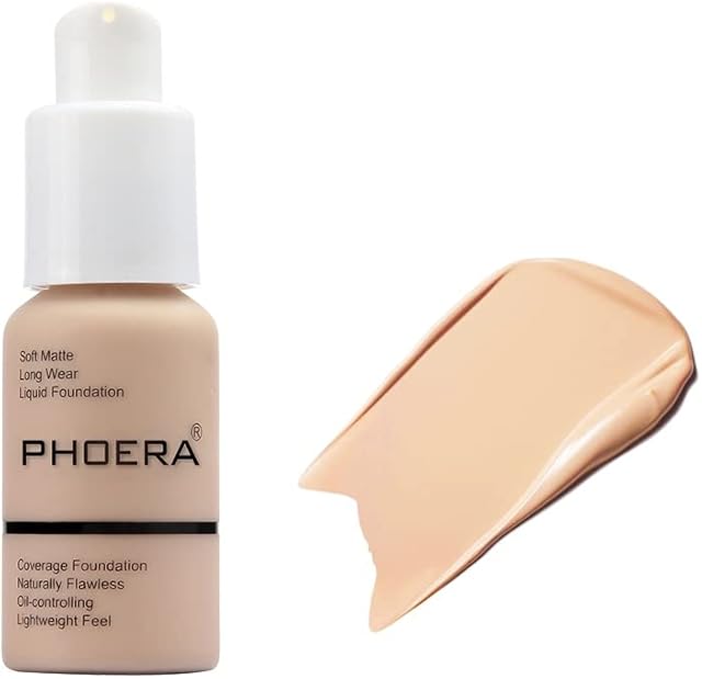 ABRUS® - PHOERA Soft Matte Full Coverage Foundation and Concealer, Poreless Liquid Foundation Makeup Flawless Cream Smooth Long Lasting 24HR Waterproof Blendable Foundation 30ml (102 Nude)