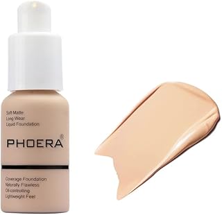 ABRUS® - PHOERA Foundation - Flawless Soft Matte Liquid Foundation with 24 HR Oil Control and Concealer, Full Coverage Makeup for a Smooth, Long-Lasting Look, Waterproof, 30ml (102 Nude)
