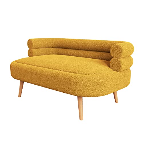 2 Seater Sofa, 52.7'' Modern Teddy Fleece Loveseat Sofa, Leisure Sofa Accent Chair Upholstered Tufted Loveseat Sofa For Living Room Bedroom Office (Yellow) #TOP5