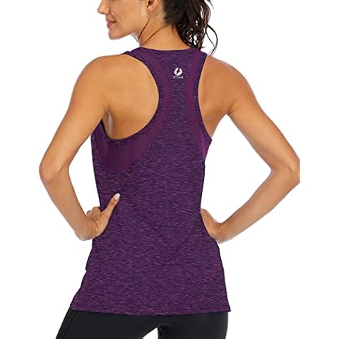 ICTIVE Workout Tank Tops for Women Loose fit Yoga Tops for Women Mesh Racerback Tank Tops Open Back Muscle Tank Workout Tops for Women Running Tank Tops Activewear Gym Tops Dark Purple L Cover