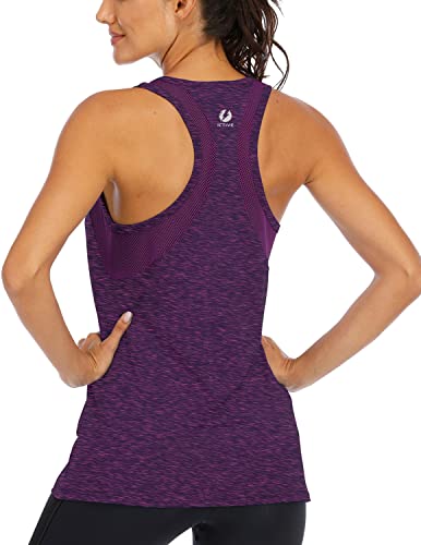 Fihapyli ICTIVE Workout Tank Tops for Women Loose Fit Yoga Mesh Racerback Open Back Muscle Running Activewear Gym Shirts Dark Purple M