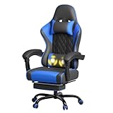 JUMMICO Sedia da gaming, da scrivania con funzione massaggiante, ergonomica, con poggiapiedi, 150 kg, blu