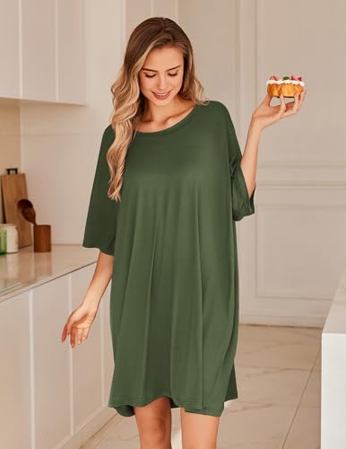 Image of Ekouaer Plus Size Nightgowns for Women Oversized Sleep Shirt Short Sleeve Nightshirt T-Shirt Dress Sleepwear S-5XL