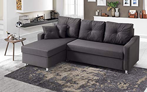 Dafne Italian Design Canapé d'angle 2 places avec méridienne à gauche, tissu Oyem anthracite (231 x 154 x 90 cm)