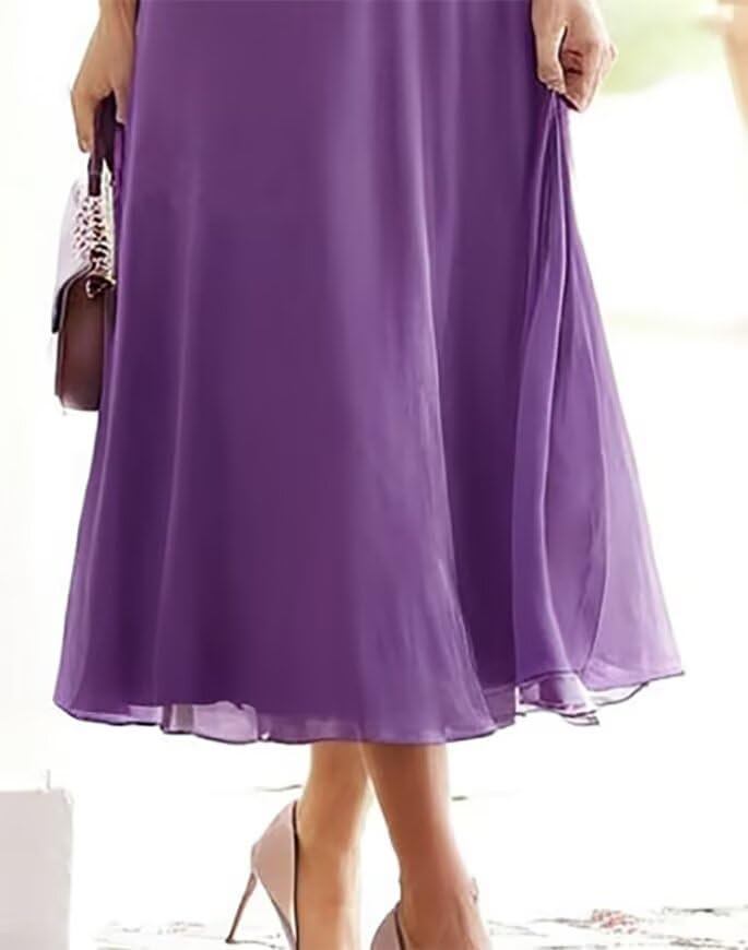 Tea Length Mother of The Bride Dresses for Wedding with 3/4 Sleeves Chiffon Formal Evening Dresses with Jacket4