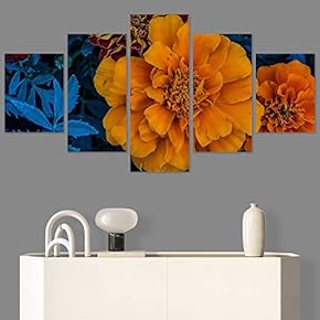 SIGNWIN 5 Panel Canvas Wall Art Yellow Petals...