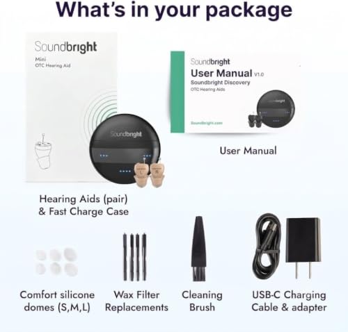 Image of Soundbright Mini | Premium Rechargeable Hearing Aid | Nearly Invisible with 3 Noise Cancelling Program (Mini Hearing Aid), Beige Color