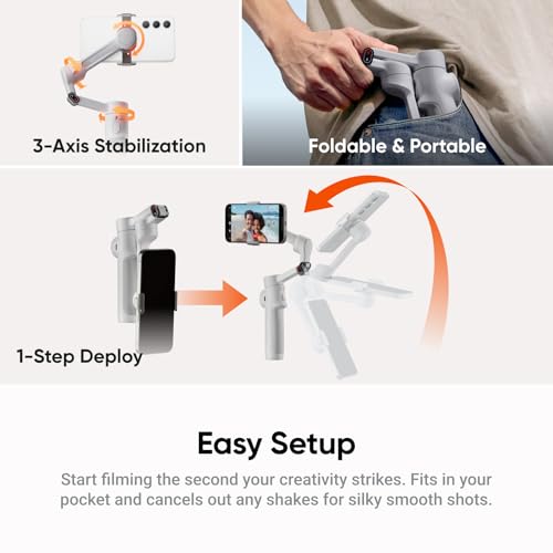 Image of Insta360 Flow 2 Grey - Foldable AI Phone Gimbal, AI Tracking, Multi-Person Tracking, Built-in Tripod /Selfie Stick, Remote Control, iPhone /Android Portable Stabilizer