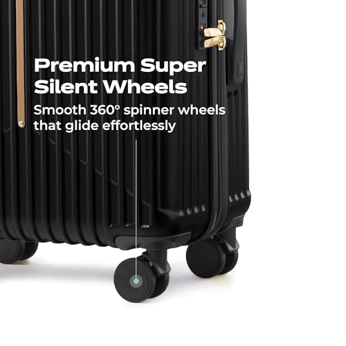 Image of Midnight Voyager Check-in Medium 67.5cm | Trolley Bag Hard Case Polycarbonate, 4 Wheels 360 Degree Wheeling System Luggage, Suitcase for Travel, with Front Laptop Access (Ebony Black)