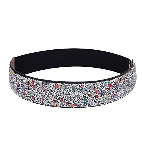 Jumwrit Rhinestone Pu Leather Stretchy Shiny Crystal Waist Belt Bling Elastic Wide Cinch Sparkle Colorful Party Dress Belt for Women and Girls (Style 8)3