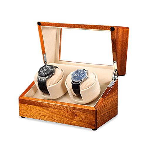 ZJFHEYUO Caja de Almacenamiento automática para Relojes con Doble bobinador de Madera Maciza, 4 Modos de rotación, Doble Fuente de alimentación, Motor silencioso, A
