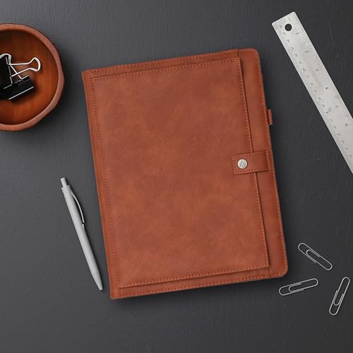 Porte-documents en similicuir marron clair ASMBLD avec bloc-notes format lettre