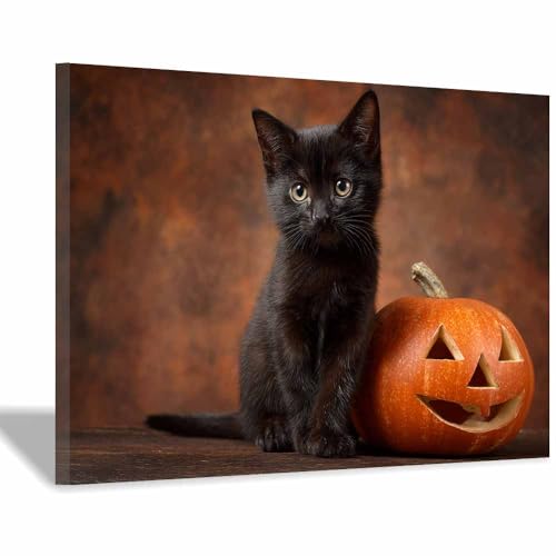 Toile Canvas Halloween pour remplacer vos murs vides tableau chat citrouille 70x100