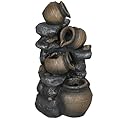 Outsunny 28.3" Tall Solar Powered Outdoor Water Fountain, 4-Tier Floor Standing Resin Cascading Jars and Stacked Stones Waterfall Fountain with LED Lights and Pump for Garden, Patio, Backyard