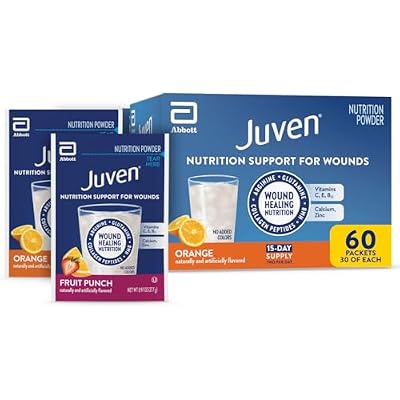 Juven Therapeutic Nutrition Drink Mix Powder for Wound Healing Support, Includes Collagen Protein, Orange 30 Count & Fruit Punch 30 Count, 60 Total Packets