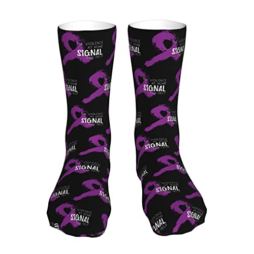AOOEDM Domestic Violence Awareness Month Purple Ribbon Socks for Men Women Casual Short Socks 40 Cm Sport Socks Comfort Tube Stockings