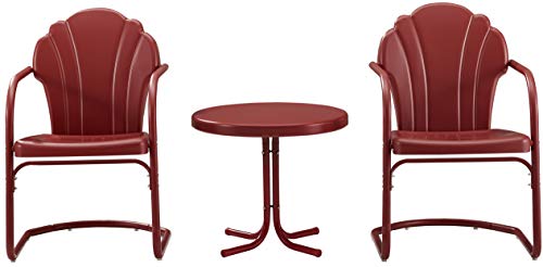Crosley Furniture Tulip 3-Piece Outdoor Chair and Side Table Set, Retro Metal Patio Conversation Sets, Red by Crosley Furniture - Image 2