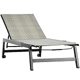 Outsunny Lettino Prendisole da Giardino con Schienale Regolabile in 5 Posizioni in Rattan, 162x60x90 cm