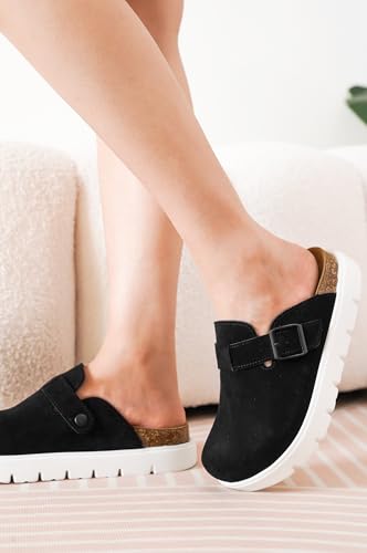 Project Cloud Genuine Leather Platform Clogs for Women Footwear - Memory Foam Arch Support Cork Footbed Casual Shoes & Mules for Women 2025 (Benton Chunky)