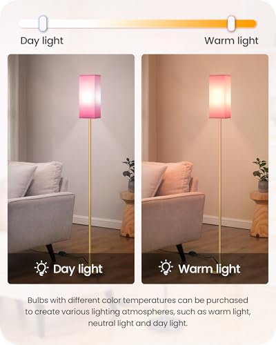 Image of Floor Lamp, Pole with Foot Switch, Modern Standing Lamp Lampshade, Minimalist Freestanding Lamp (Bulb Not Included), for Living Room, Bedroom Office ETL Listed, Gold and Pink DP07LD05