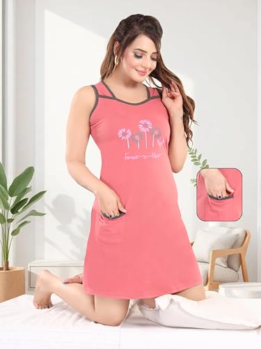 Image of ATTEMPT Women's Cotton Printed Knee Length Night Dress