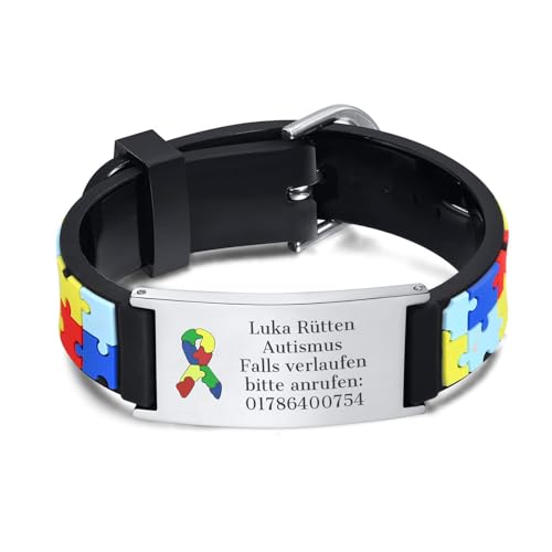 Pulsera de emergencia SOS para niños – Pulsera de identificación grabada nombre número de teléfono, pulseras antipérdida para autismo infantil, pulsera médica de emergencia personalizada para niñas y