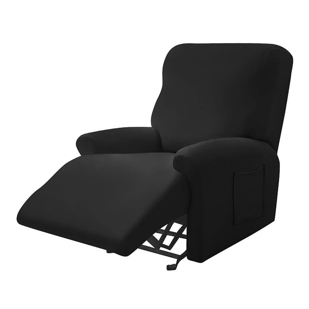 Highdi Funda de Sillón Relax Elástica para Sillón Reclinable, Funda Reclinable Color Sólido con Bolsillos Laterales, Antideslizante Extraíbles y Lavables Fundas Protector (Negro,1 Plaza)