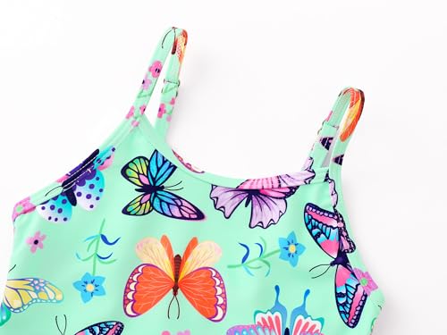 Image of Dvenki Toddler Girls One Piece Swimsuit Adjustable Straps Sizes 2T-10 | quick-dry swim fabric, skin-friendly, ruffle neckline, leopard, check, mermaid prints, swimwear for beach, pool, summer party