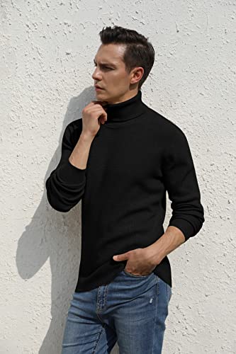 Sailwind Men's Ribbed Knitted Wool Casual Pullover Turtleneck Sweater Black #TOP3