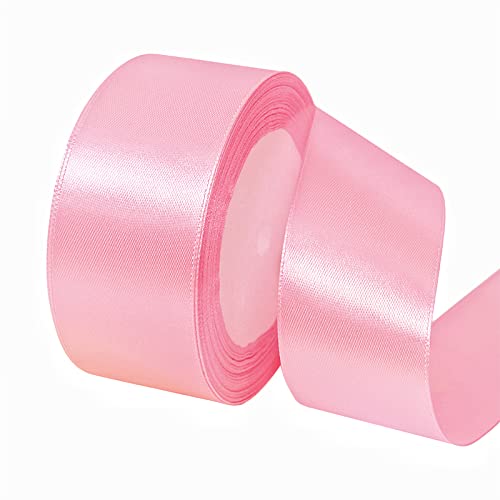 40mm Wide Medium Pink Ribbon for Crafting, 22M 1.5Inch Medium Pink Solid Fabric Large Thick Ribbon Double Sided Satin Ribbon Decorative Ribbon for Gift Wrapping Wedding Car Sewing Floral Xmas Presents