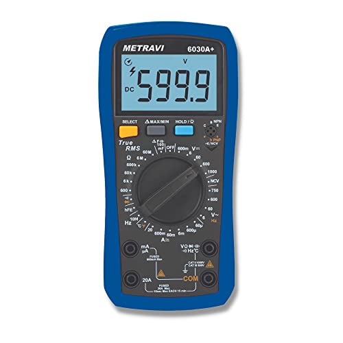 Image of Metravi 6030A+ Digital TRMS Multimeter with 6000 Counts, NCV, Live Wire Testing & High Capacitance Range