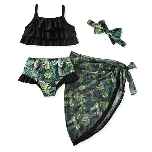 Image of HINTINA Toddler Girl Swimsuit Tiered Ruffle Bathing Suit 2 Piece Bikini Set with Cover Up Skirt