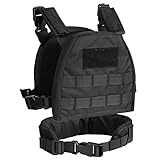 Jungle Leopard Tactical Vest for Kids Molle with Waist Belt Airsoft Paintball Chest Rig(VE-47-Black,S)