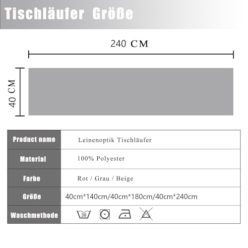 Miniatura 2 de Yunshanghe Camino De Mesa, Impermeable 40 X 240 Cm, Camino De Mesa Moderno, Aspecto De Lino, Lavable, Perfecto Para Comedor, Fiesta, Vacaciones, Decoración Gris Claro