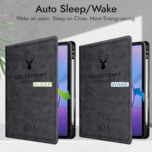 Image of Robustrion Case for Lenovo Idea Tab Pro 2nd Gen 13 inch Cover Case with [Pencil Holder], Deer Pattern Flip Cover for Lenovo Idea Tab Pro Gen 2 Cover Case 13 inch [Auto Sleep Wake Support] - Black