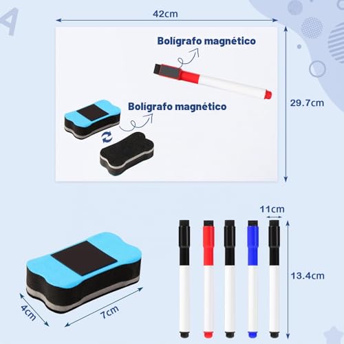 Miniatura 7 de Blendura A3 Pizarra Magnetica Nevera, Pizarra Blanca Magnética Con 5 Rotuladores, 1 Goma De Borrar, Tablero Magnetico Para Memorandos, Notas, Planificar Estudios 42cm X 29.3cm