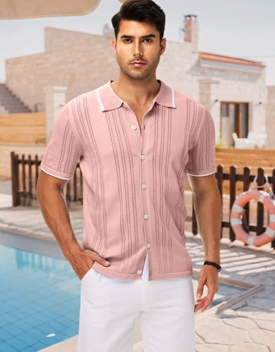 MAPICK Men's Button Down Polo Shirt Casual Short Sleeve Knit Shirt Summer Vacation Beach Clothes2