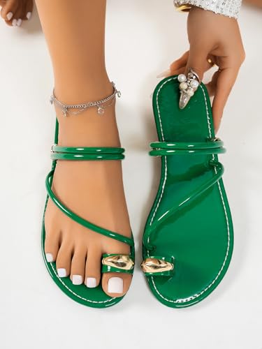 Image of Verdusa Women's Metallic Open Toe Ring Sandals Summer Strappy Flat Sandals