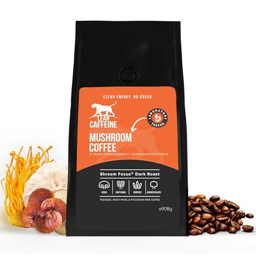 Lean Caffeine Mushroom Coffee Ground 908g - Mushroom Extract Lions Mane, Reishi Mushroom, Cordyceps & Agaricus Blazei Shroom Blend